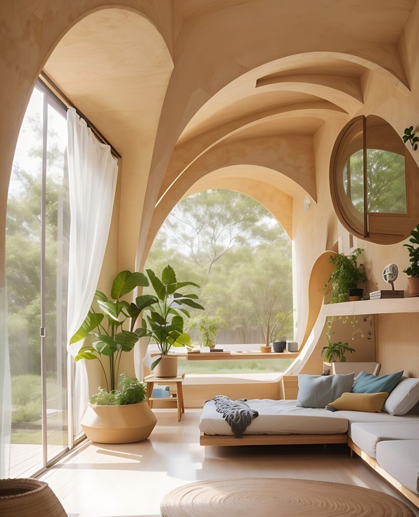 Wohnbedürfnisse, Wohnzimmer mit organischen Formen, naturverbundenes Wohnen