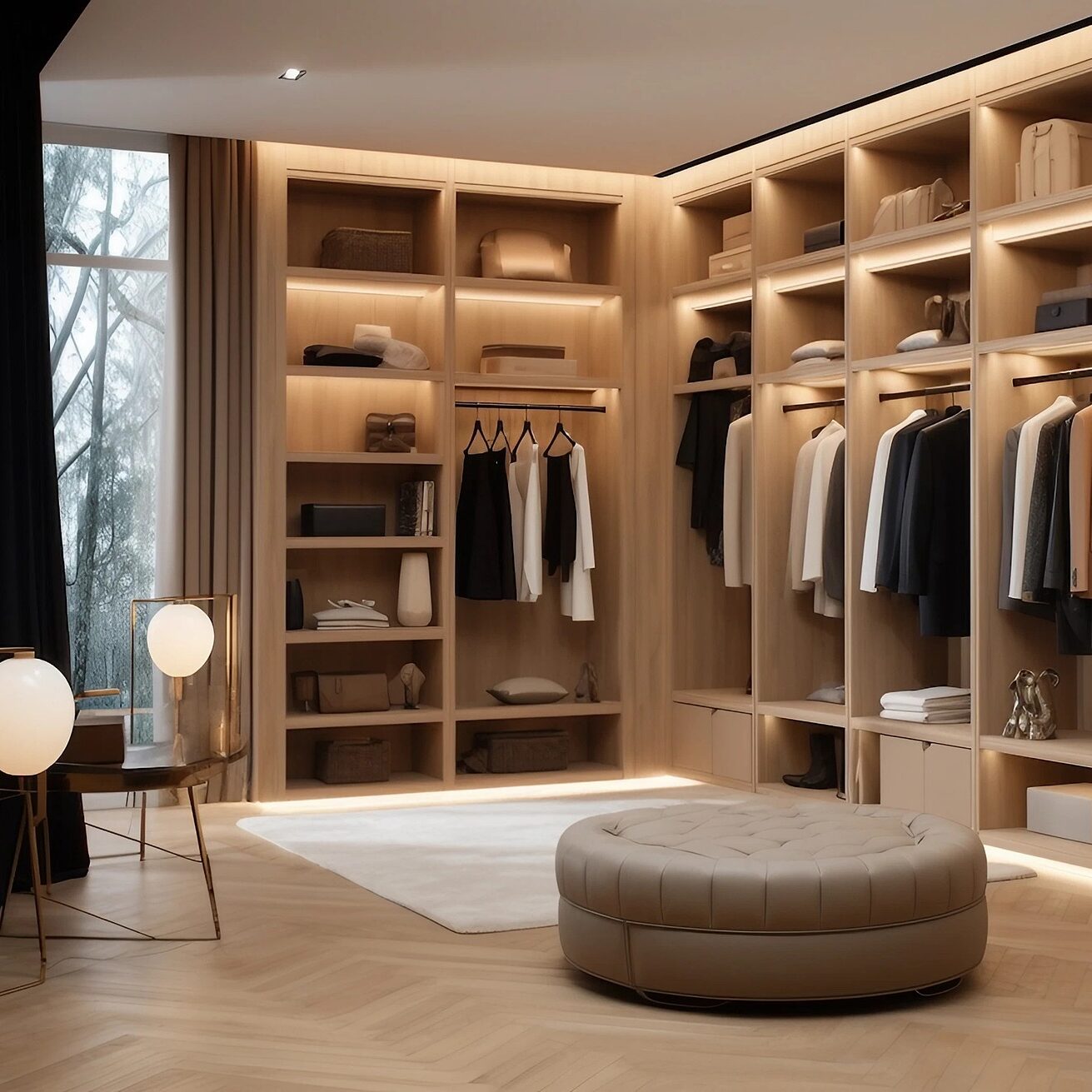 Stilischer, begehbarer Kleiderschrank