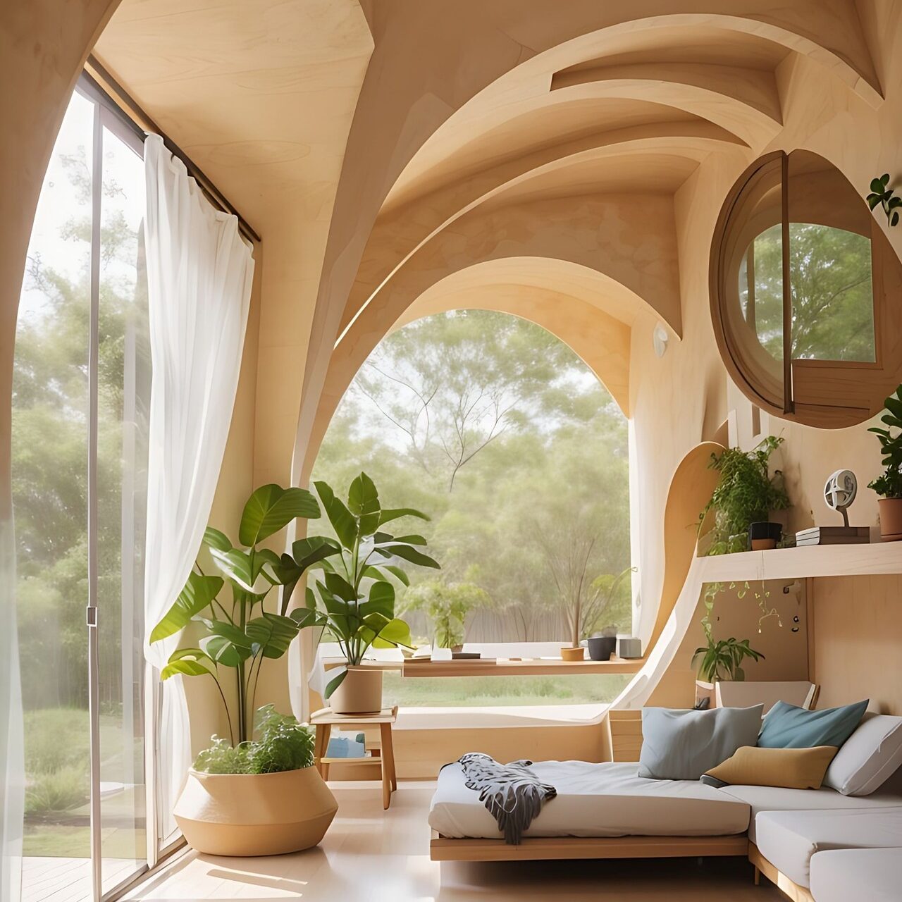 Wohnzimmer mit organisch runden Formen